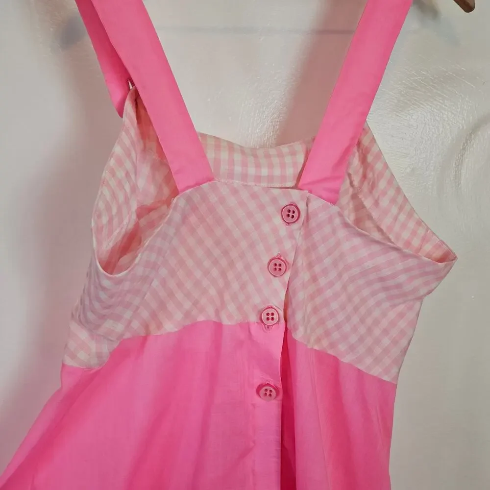 Vintage Handmade Dress & Shawl M? L? Pink Gingham‎ Midi - Picture 10 of 14